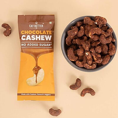 Eat Better Co - Chocolate Coated Nuts - No Added Sugar - 100% Natural - Sweetned using Jaggery - Healthy Chocolate (Chocolate Coated Cashews - Pack of Four - 160 gm)