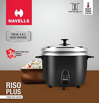 HAVELLS RISO Plus 2.8 L 2 Bowl Rice Cooker 900 W Indicator Light mm Thick 2 inner bowl HAVELLS RISO Plus 2.8 L 2 Bowl Rice Cooker 900 W Indicator Light mm Thick 2 inner bowl