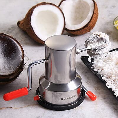 Wonderchef Stainless Steel Coconut Scraper for Kitchen, Vacuum Base, Rotatable Handle, Manual Operation Wonderchef Stainless Steel Coconut Scraper for Kitchen, Vacuum Base, Rotatable Handle, Manual Operation