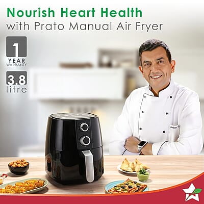 Wonderchef Prato Manual Air Fryer for Home & Kitchen with 5 Pre-set Menu 3.8 Litres Non-stick Basket Wonderchef Prato Manual Air Fryer for Home & Kitchen with 5 Pre-set Menu 3.8 Litres Non-stick Basket