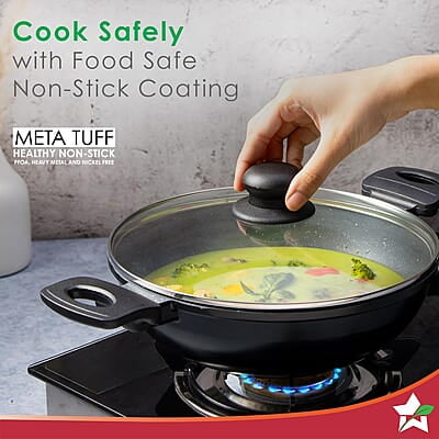 Wonderchef Duralite Die-Cast Kadhai with Lid 24 cm 2.4 L Grey