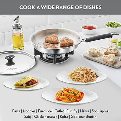 Borosil Cookfresh Tri-ply Stainless Fry Pan with Lid, Induction Friendly, 1.9 L, 24 cm Dia Borosil Cookfresh Tri-ply Stainless Fry Pan with Lid, Induction Friendly, 1.9 L, 24 cm Dia