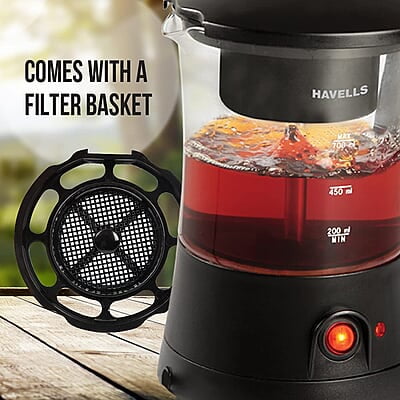 Havells Crystal Tea-Coffee Maker Glass with Filter Basket Indicator Light Transparent Glass Carafe 600 W Havells Crystal Tea-Coffee Maker Glass with Filter Basket Indicator Light Transparent Glass Carafe 600 W