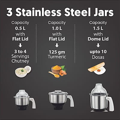Preethi Chef Pro, MG-128, 750 Watt, 3 Jars, 5 year motor warranty, 2 years product guarantee Preethi Chef Pro, MG-128, 750 Watt, 3 Jars, 5 year motor warranty, 2 years product guarantee