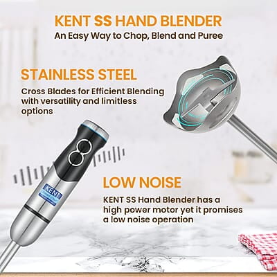Kent Ss Hand Blender 450W | Variable Speed Control | Turbo Switch For Fast Blending | Detachable Shaft For Easy Cleaning | Hot & Cold Blending | Low Noise Dc Motor - Stainless Steel, 450 Watts, Silver Kent Ss Hand Blender 450W | Variable Speed Control | Turbo Switch For Fast Blending | Detachable Shaft For Easy Cleaning | Hot & Cold Blending | Low Noise Dc Motor - Stainless Steel, 450 Watts, Silver