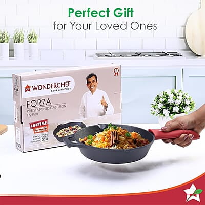 Wonderchef Forza Cast-Iron 20 cm Fry Pan, Pre-Seasoned Cookware, Induction Friendly, 3.8mm Wonderchef Forza Cast-Iron 20 cm Fry Pan, Pre-Seasoned Cookware, Induction Friendly, 3.8mm