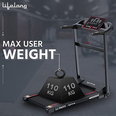 Lifelong FitPro LLTM111 (2.5 HP Peak) Motorized Treadmill for Home with 12 preset Workouts, Max Speed 14km/hr., Bluetooth Speaker Max. User Weight 110kg Lifelong FitPro LLTM111 (2.5 HP Peak) Motorized Treadmill for Home with 12 preset Workouts, Max Speed 14km/hr., Bluetooth Speaker Max. User Weight 110kg