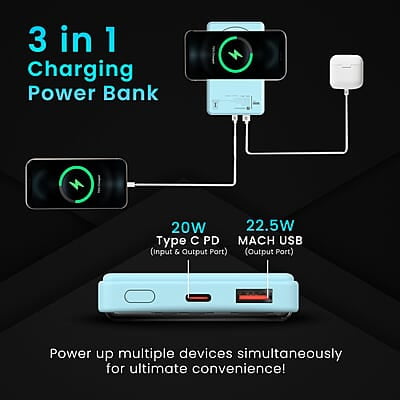 Portronics Luxcell Wireless Mini 10k 10000mAh 15W Magnetic Wireless Fast Charging Smallest Power Bank with 22.5 Wired Output Portronics Luxcell Wireless Mini 10k 10000mAh 15W Magnetic Wireless Fast Charging Smallest Power Bank with 22.5 Wired Output