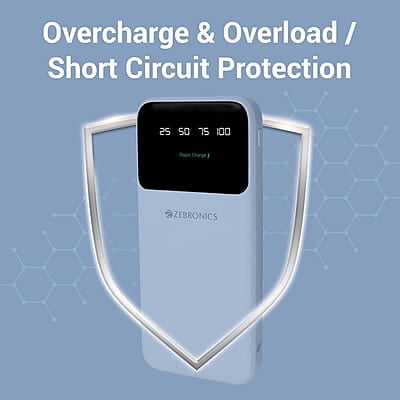 ZEBRONICS MW60 Power Bank, 10000 mAh, Rapid Charge, 20W Output, Outputs - Dual USB | Dual Type C | Lightning, Type C PD, LED Indicator, Built in I/O Cables