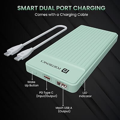 Portronics Luxcell B 10K 10000 mAh 22.5W Fast Charging Power Bank, Ultra Slim Power Bank with Mach USB-A Output, Type C PD Output Portronics Luxcell B 10K 10000 mAh 22.5W Fast Charging Power Bank, Ultra Slim Power Bank with Mach USB-A Output, Type C PD Output