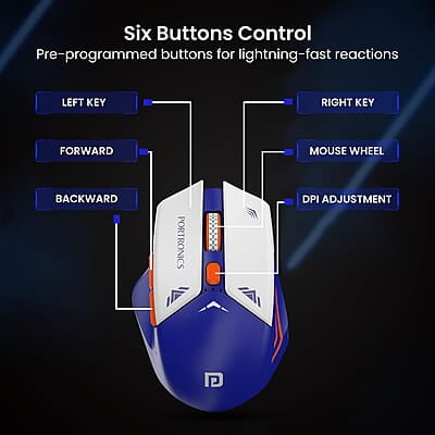 Portronics Vader Pro Wireless Gaming Mouse with 2.4 GHz Receiver, 6 Buttons, Thumb Support, High-Precision Tracking, Ergonomic Comfort, Adjustable Optical DPI for Laptop, PC, Mac Portronics Vader Pro Wireless Gaming Mouse with 2.4 GHz Receiver, 6 Buttons, Thumb Support, High-Precision Tracking, Ergonomic Comfort, Adjustable Optical DPI for Laptop, PC, Mac