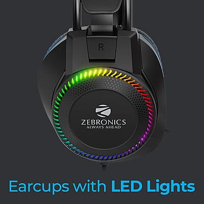 Zebronics Jet Premium Wired Gaming On Ear Headphone with LED Light for earcups, 40mm Neodymium Drivers, 2 Meter Braided Cable, Flexible mic, Suspension Headband, 3.5mm + USB Connector Zebronics Jet Premium Wired Gaming On Ear Headphone with LED Light for earcups, 40mm Neodymium Drivers, 2 Meter Braided Cable, Flexible mic, Suspension Headband, 3.5mm + USB Connector