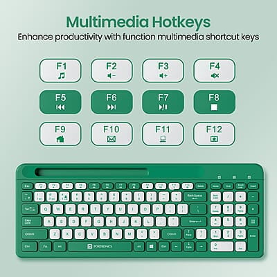Portronics Bubble Square Wireless Keyboard with Bluetooth + 2.4 GHz USB Receiver Pair 3 Devices Max, Multimedia Hotkeys, for Laptop, PC, Smartphone, Tablet