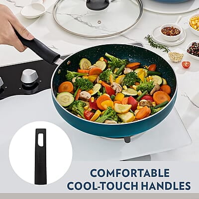 Borosil ProChef Non-Stick Deep Pan with Lid 22 cm | Gas Stove Compatible, Thick Uniform Body for Even Heating | PFOA Free, Blue Exterior, Stir Frying Pan for Eggs, Cutlets, 1 Year Warranty