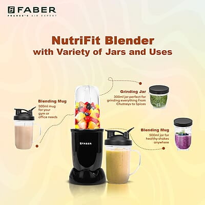 Faber Sportz Blender FSB 3-in-1 Nutrifit Nero Mixer Grinder Blender 400W 100% Copper Motor Faber Sportz Blender FSB 3-in-1 Nutrifit Nero Mixer Grinder Blender 400W 100% Copper Motor