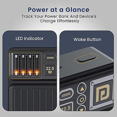 Portronics Luxcell Bind 20k 20000mAh Powerbank with 22.5W Fast Charging, in-Built Type C PD(Input & Output)