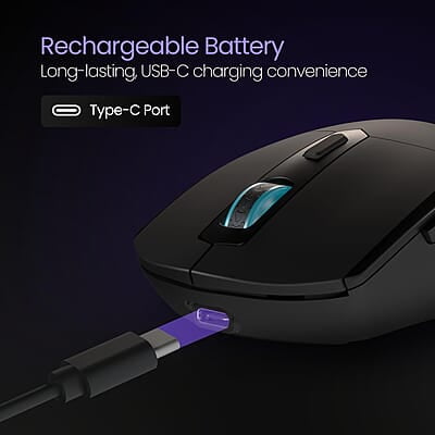 Portronics Toad One Bluetooth Mouse with 2.4 GHz & BT 5.3 Dual Wireless, 6 Buttons, Rechargeable, RGB Lights, Connect 3 Devices, Ergonomic Design for Laptop, Smartphone, Tablet