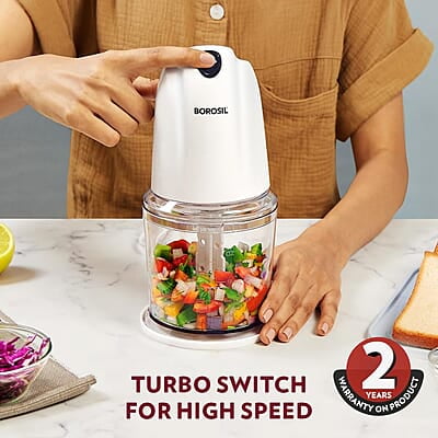 Borosil Chef Delite 260W Electric Chopper For Kitchen Use, White Chopper, Kitchen Accessories Items, Turbo Speed Option, Stainless Steel Blades, Whisking Blade for Cream, Chaas, Lassi Borosil Chef Delite 260W Electric Chopper For Kitchen Use, White Chopper, Kitchen Accessories Items, Turbo Speed Option, Stainless Steel Blades, Whisking Blade for Cream, Chaas, Lassi