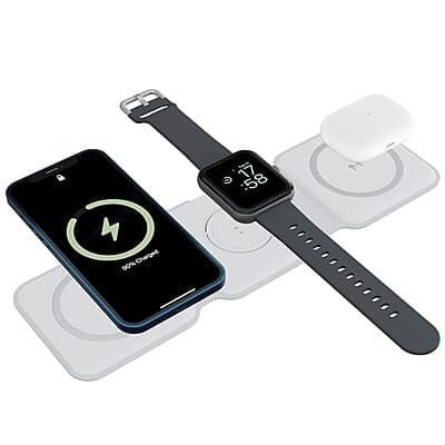 Ambrane 3-in-1 Wireless Charger with 20W BoostedSpeed for iPhone 14/13/12/11/X/8 Series, Galaxy S22/S21/S20/Note20/10/10+ Series, Foldable Design, Wide Compatibility