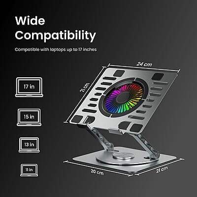 Portronics My Buddy Spinlight Laptop Stand with Cooling Fan, 360° Rotating Base, Adjustable Height Portronics My Buddy Spinlight Laptop Stand with Cooling Fan, 360° Rotating Base, Adjustable Height