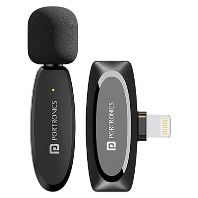 Portronics Dash 7 Omnidirectional 8 Pin Wireless Microphone, Noise Cancellation, Plug & Play, Lapel Wireless Mic