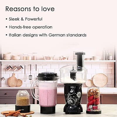Wonderchef Nutri-blend BOLT Food Processor & Atta Kneader 600W 22000 RPM 4 unbreakable jars Black Wonderchef Nutri-blend BOLT Food Processor & Atta Kneader 600W 22000 RPM 4 unbreakable jars Black