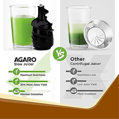 AGARO Royal Slow Juicer, Professional Cold Press Whole Slow Juicer, 240 Watts Power Motor, 120 Minutes Long Usage, 3 Strainers, All-in-1 Fruit & Vegetable Juicer, Black AGARO Royal Slow Juicer, Professional Cold Press Whole Slow Juicer, 240 Watts Power Motor, 120 Minutes Long Usage, 3 Strainers, All-in-1 Fruit & Vegetable Juicer, Black