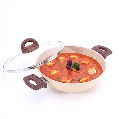 Wonderchef Duralife Die-cast 24 cm Kadhai with lid 5 Layer 2.5 litres Ivory