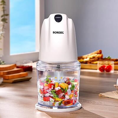 Borosil Chef Delite 260W Electric Chopper For Kitchen Use, White Chopper, Kitchen Accessories Items, Turbo Speed Option, Stainless Steel Blades, Whisking Blade for Cream, Chaas, Lassi Borosil Chef Delite 260W Electric Chopper For Kitchen Use, White Chopper, Kitchen Accessories Items, Turbo Speed Option, Stainless Steel Blades, Whisking Blade for Cream, Chaas, Lassi