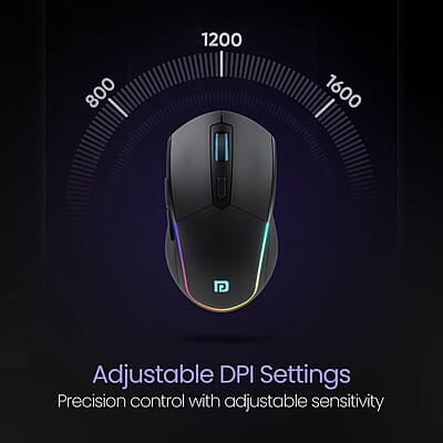 Portronics Toad One Bluetooth Mouse with 2.4 GHz & BT 5.3 Dual Wireless, 6 Buttons, Rechargeable, RGB Lights, Connect 3 Devices, Ergonomic Design for Laptop, Smartphone, Tablet