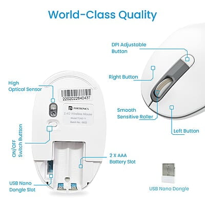 Portronics Toad 11 Wireless Mouse, 2.4 GHz Connectivity with USB Nano Dongle, Adjustable DPI Up To 1600, Ambidextrous for Laptop, MacBook, PC Portronics Toad 11 Wireless Mouse, 2.4 GHz Connectivity with USB Nano Dongle, Adjustable DPI Up To 1600, Ambidextrous for Laptop, MacBook, PC