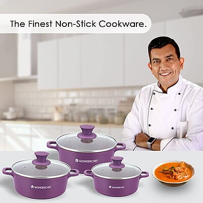 Wonderchef Granite Die-Cast Non-Stick 6-Piece Casserole Set with Lids Purple