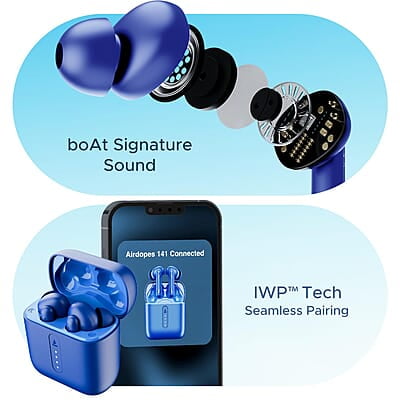 boAt Airdopes 141 Bluetooth Truly Wireless in Ear Ear Buds w/ 45H Playtime,Low Latency Mode for Gaming, ENx Tech, IWP, IPX4 Water Resistance, Smooth Touch Controls