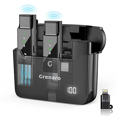 GRENARO Wireless Microphone, S13 Pro Digital Display Charging Case - Wireless Mic for YouTube, 98FT Range 30H Battery Life Lapel Mic for Android/iPhone-3 Level Noise Reduction