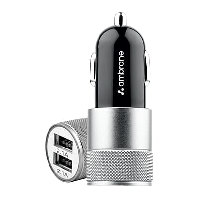 Ambrane 12W Fast Car Charger, Dual USB Output, Multi-Layer Protection, Fast Charging, Compatible with all Cars