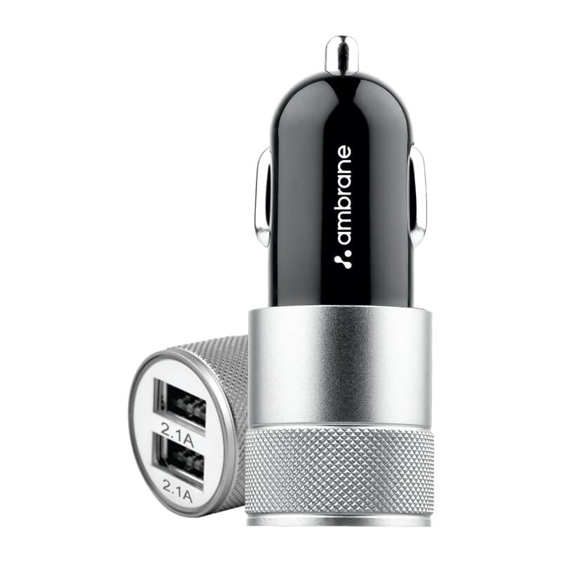 Ambrane 12W Fast Car Charger, Dual USB Output, Multi-Layer Protection, Fast Charging, Compatible with all Cars