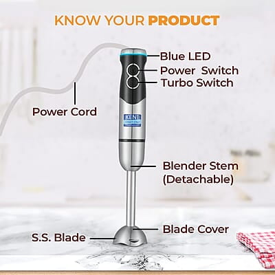 Kent Ss Hand Blender 450W | Variable Speed Control | Turbo Switch For Fast Blending | Detachable Shaft For Easy Cleaning | Hot & Cold Blending | Low Noise Dc Motor - Stainless Steel, 450 Watts, Silver Kent Ss Hand Blender 450W | Variable Speed Control | Turbo Switch For Fast Blending | Detachable Shaft For Easy Cleaning | Hot & Cold Blending | Low Noise Dc Motor - Stainless Steel, 450 Watts, Silver