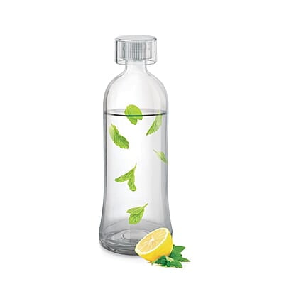 Treo By Milton Anchor Glass Fridge Water Bottle with Plastic Cap, Snug Fit Lid, Wide Base & Food Safe, Pack of 1, 750 ml