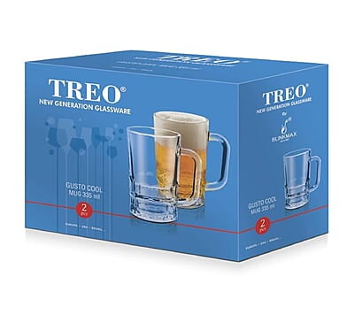 Treo by Milton Gusto Cool Glass Beer Mug, Set of 2, 335 ml Each