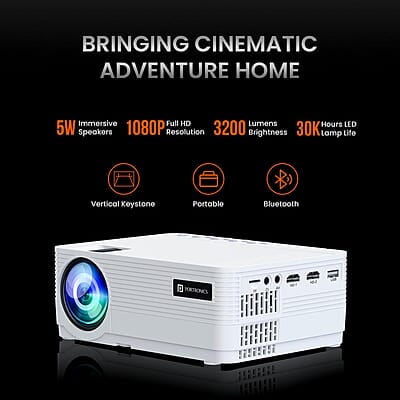 Portronics Beem 420 Led Projector with 3200 Lumens, 1080P Full Hd  250 Inches Display