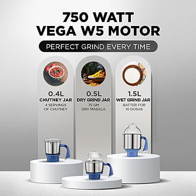Preethi Blue Leaf Diamond MG-214 750 Watt Mixer Grinder with 3 Jars (Wet Grinding (1.5 litres) + Dry Grinding Jar (0.5 litre) + Chutney Jar (0.4 litre)Stainless steel) Preethi Blue Leaf Diamond MG-214 750 Watt Mixer Grinder with 3 Jars (Wet Grinding (1.5 litres) + Dry Grinding Jar (0.5 litre) + Chutney Jar (0.4 litre)Stainless steel)