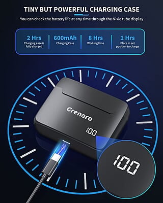 GRENARO Wireless Microphone, S13 Pro Digital Display Charging Case - Wireless Mic for YouTube, 98FT Range 30H Battery Life Lapel Mic for Android/iPhone-3 Level Noise Reduction