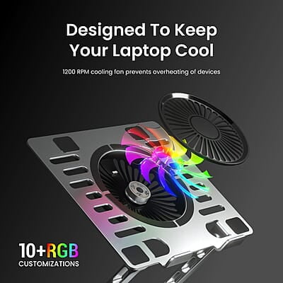 Portronics My Buddy Spinlight Laptop Stand with Cooling Fan, 360° Rotating Base, Adjustable Height Portronics My Buddy Spinlight Laptop Stand with Cooling Fan, 360° Rotating Base, Adjustable Height