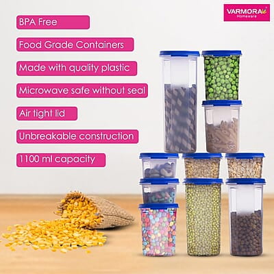 Varmora Magnum Oval Storage Containers Organised Kitchen Stackable Durable For Pulses, Rice, Dal, Atta, Flour, Cereals, Snacks, Set of 10 Varmora Magnum Oval Storage Containers Organised Kitchen Stackable Durable For Pulses, Rice, Dal, Atta, Flour, Cereals, Snacks, Set of 10