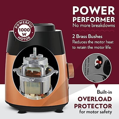 Borosil Fortuner Mixer Grinder Blender Juicer, Copper Motor, For Wet/Dry Mixing & Grinding, Blending Smoothies & Juicing Fruits 1000 Watts, 4 Jars (0.4L+1L+1.2L) (1.5L+1.5L+1.2L+0.4L) Borosil Fortuner Mixer Grinder Blender Juicer, Copper Motor, For Wet/Dry Mixing & Grinding, Blending Smoothies & Juicing Fruits 1000 Watts, 4 Jars (0.4L+1L+1.2L) (1.5L+1.5L+1.2L+0.4L)