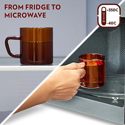 Borosil Classic Amber Mug, Borosilicate Glass, Scratch Resistant, Microwave Safe, Lightweight, for Chai, Green Tea, Milk, Coffee, Cold Coffee, 190 ml, Set of 6