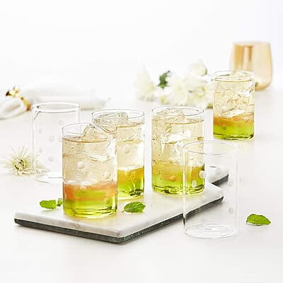 Borosil 350 ml Set of 6 pcs Medallions Vision Transparent Drinking Glass | Borosilicate Glass Tumblers for Water, Cold Drinks, Juice| Flame Proof, Microwave & Dishwasher Safe | For Daily use & Gifting