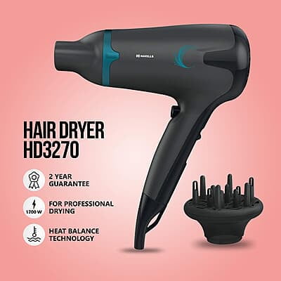 Havells 1700W 2-In-1 Hair Dryer With Diffuser & Thin Concentrator Heat Balance Technology Havells 1700W 2-In-1 Hair Dryer With Diffuser & Thin Concentrator Heat Balance Technology