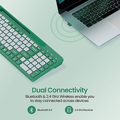 Portronics Bubble Square Wireless Keyboard with Bluetooth + 2.4 GHz USB Receiver Pair 3 Devices Max, Multimedia Hotkeys, for Laptop, PC, Smartphone, Tablet