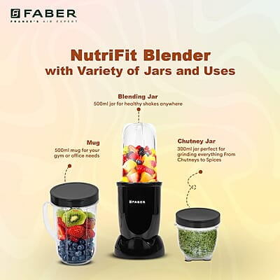 Faber Sportz Blender FSB 3-in-1 Nutrifit Nero Mixer Grinder Blender 400W 100% Copper Motor Faber Sportz Blender FSB 3-in-1 Nutrifit Nero Mixer Grinder Blender 400W 100% Copper Motor
